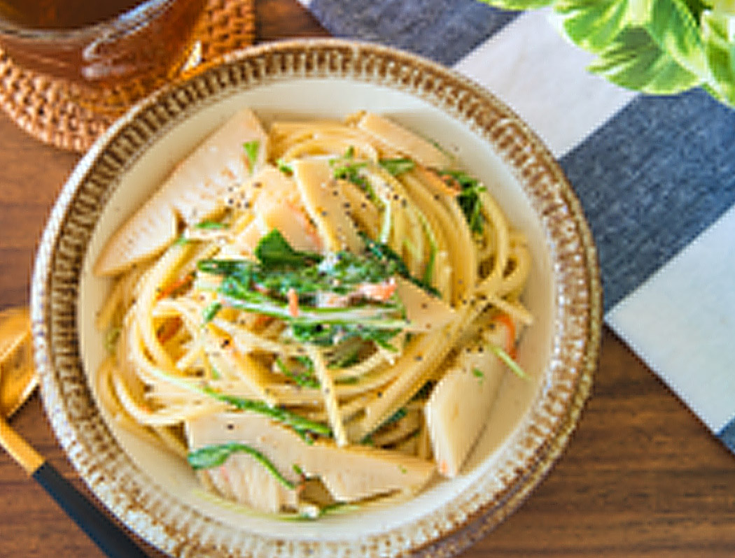 レンジで簡単！たけのこサラダと水菜のパスタ