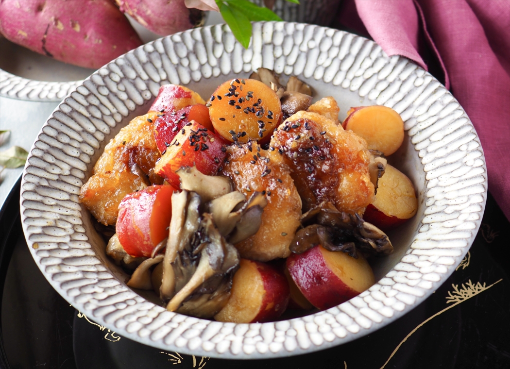 鶏むね肉とホクホクさつま芋のポン酢炒め【調味料ひとつだけ】